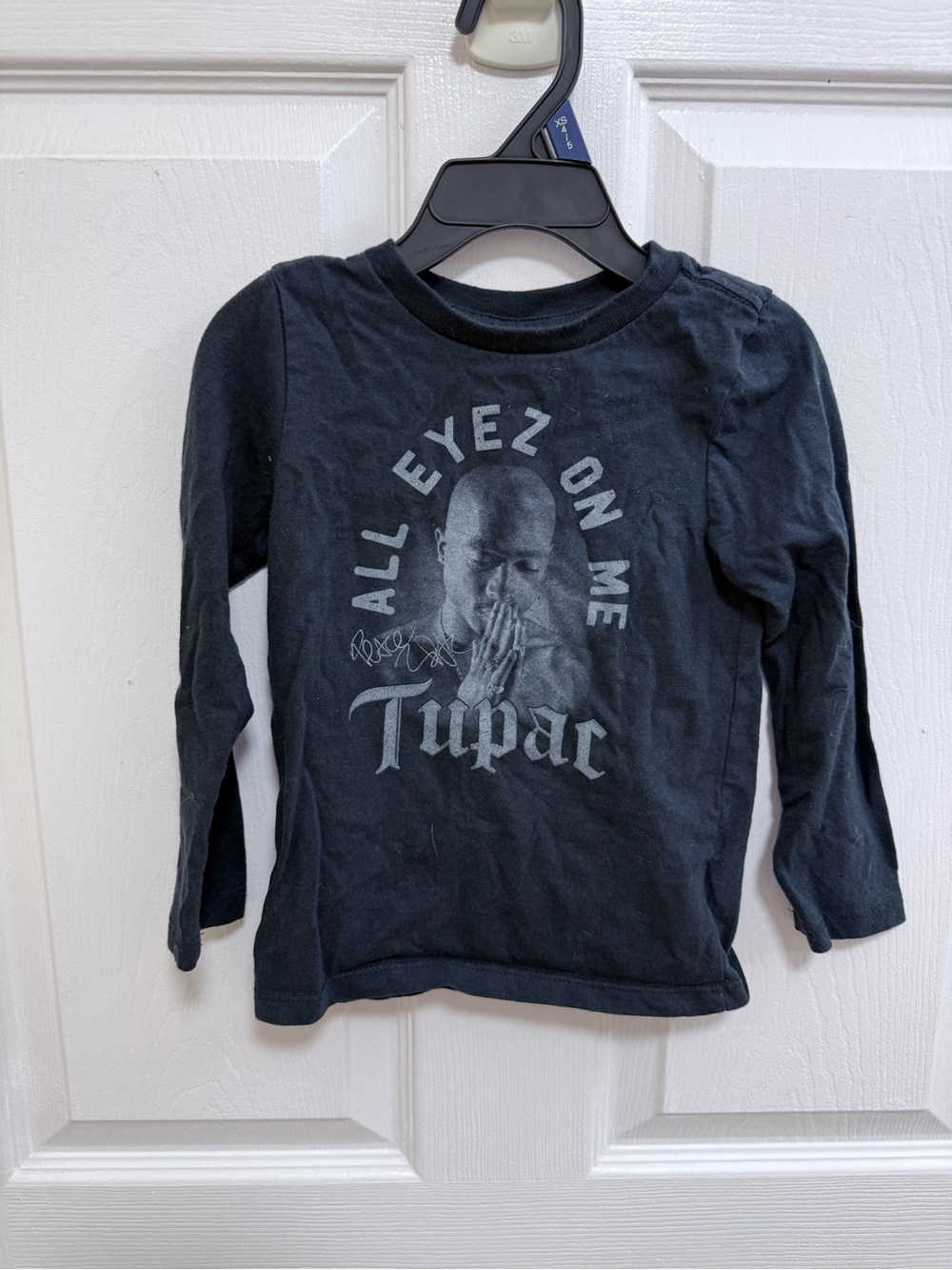 Kids' Long-Sleeve Black “All Eyes On Me” Tupac T-Shirt, Size 3T